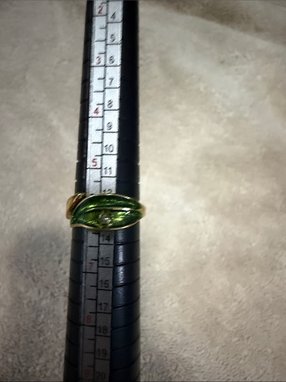 Avon Gold-Tone Ring with Shiny Green Enamel Leaf